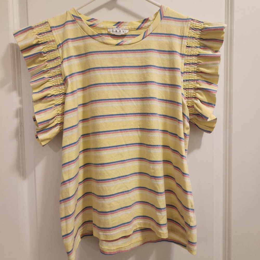 Anthropologie THML Striped Ruffle Sleeve Top